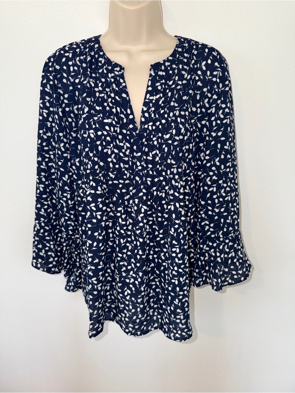 Style & Co. Navy and White Leaf-Print Tunic Top